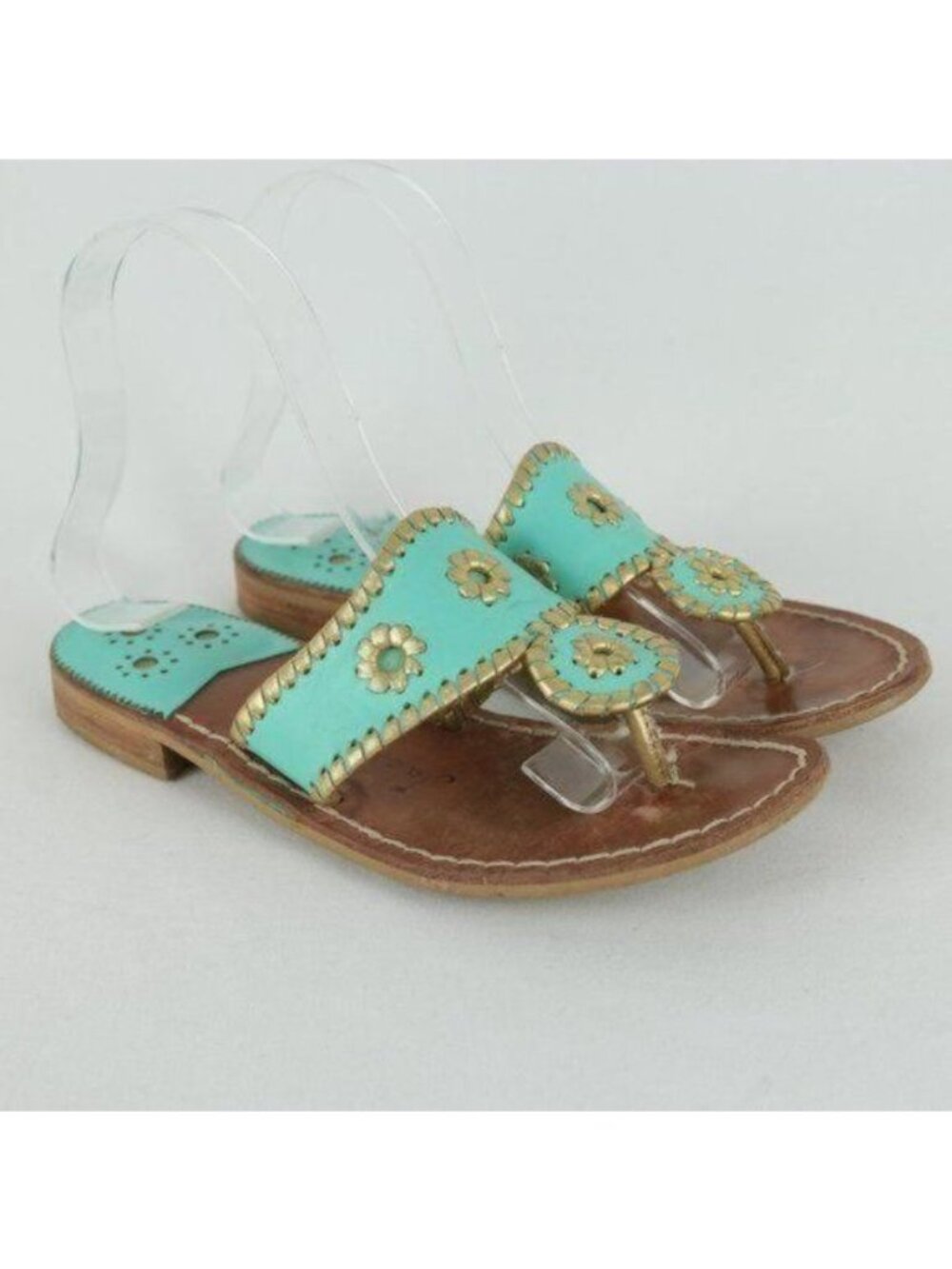 Jack Rogers Hollis Women's Size 6 Blue & Brown Leather Flat Slide Sandals